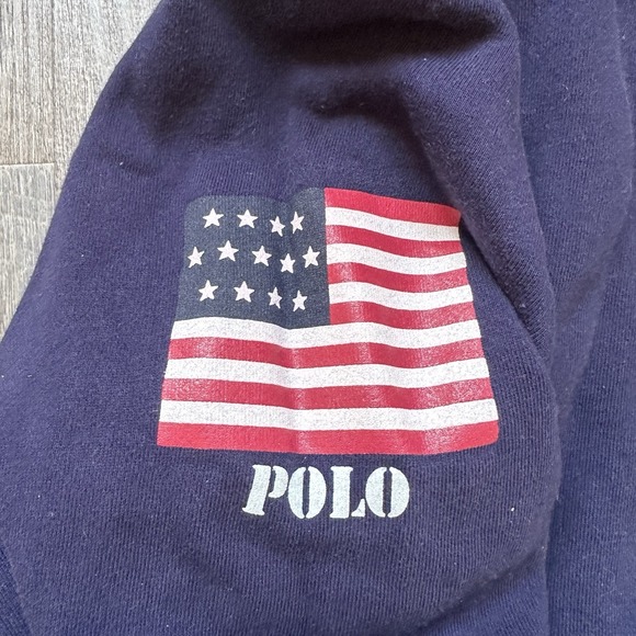 Polo Ralph Lauren Sweatshirt Mens Medium USA Flag Superman Fleece Stadium 90s ++ - Picture 7 of 10